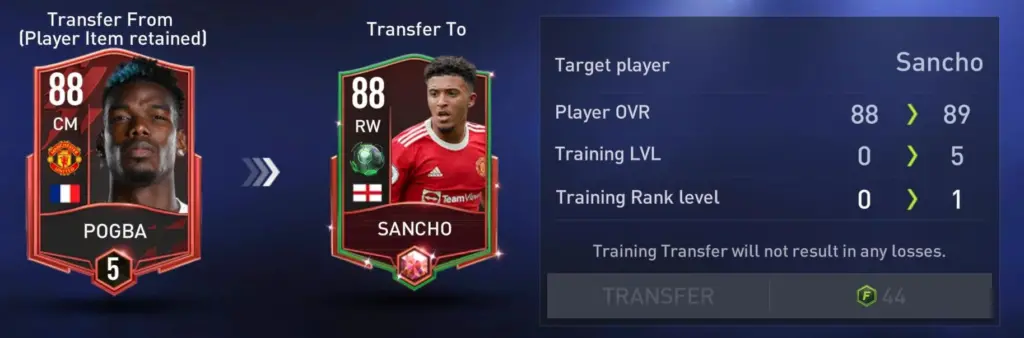 Get Transfer Training Points or Items
